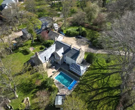 Impressive Traditional  Farmhouse with Heated Outdoor Pool: Coltfield Farmhouse Aerial View